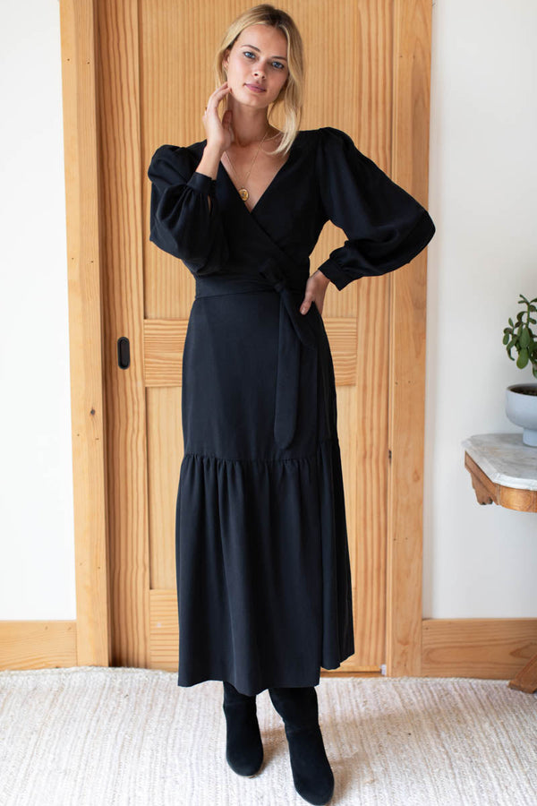 Emerson Fry Black Tencel Wrap Dress