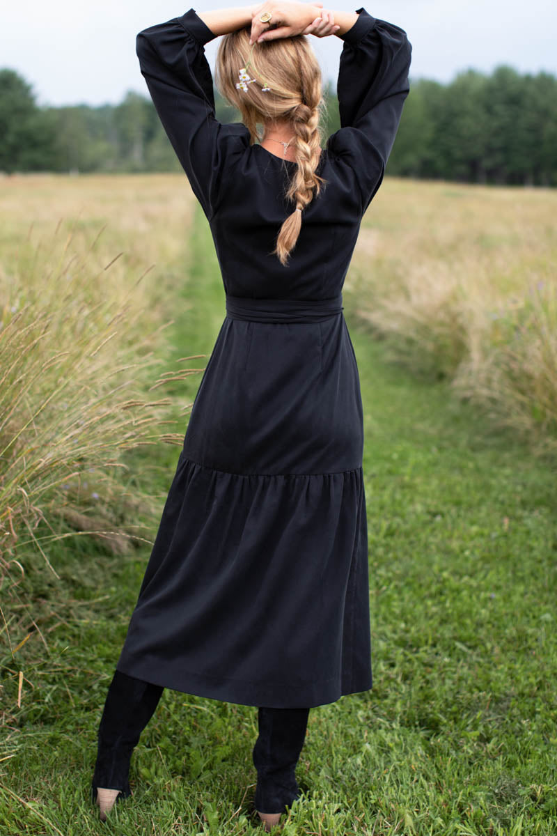 Emerson Fry Black Tencel Wrap Dress