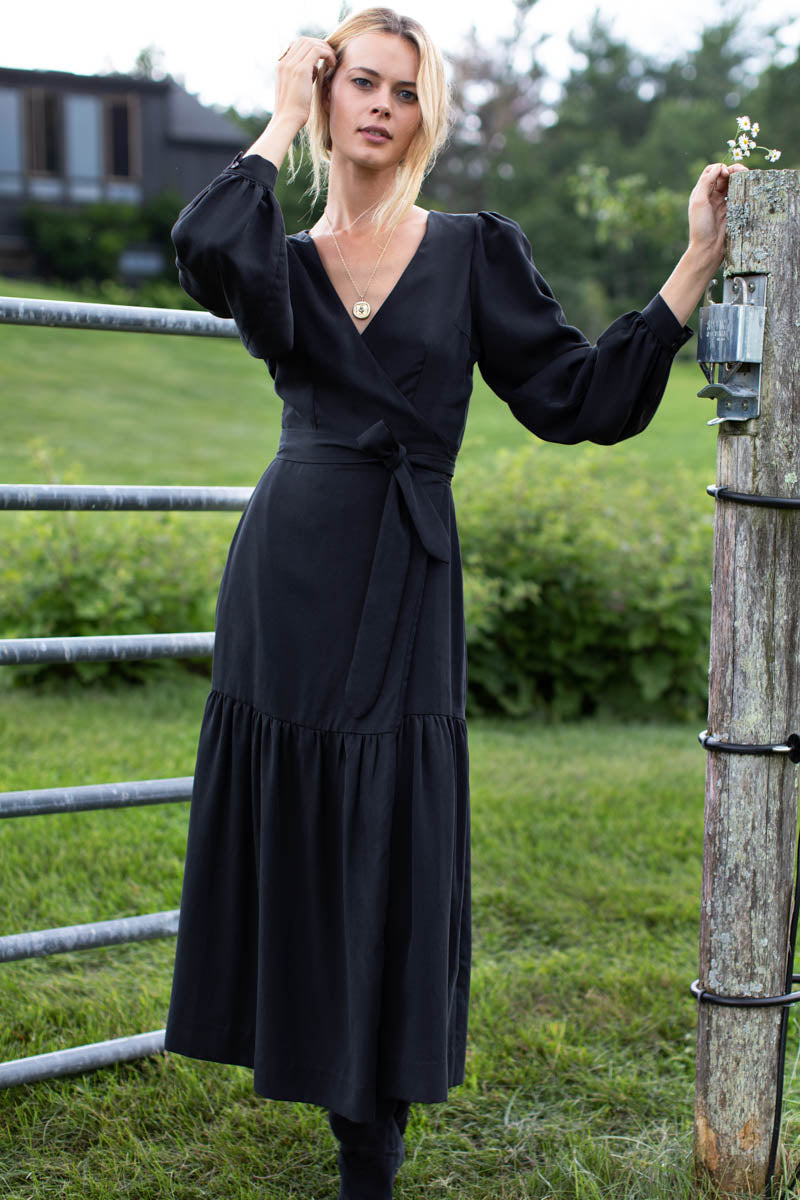 Emerson Fry Black Tencel Wrap Dress