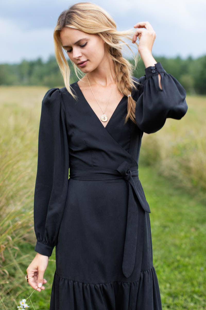 Emerson Fry Black Tencel Wrap Dress