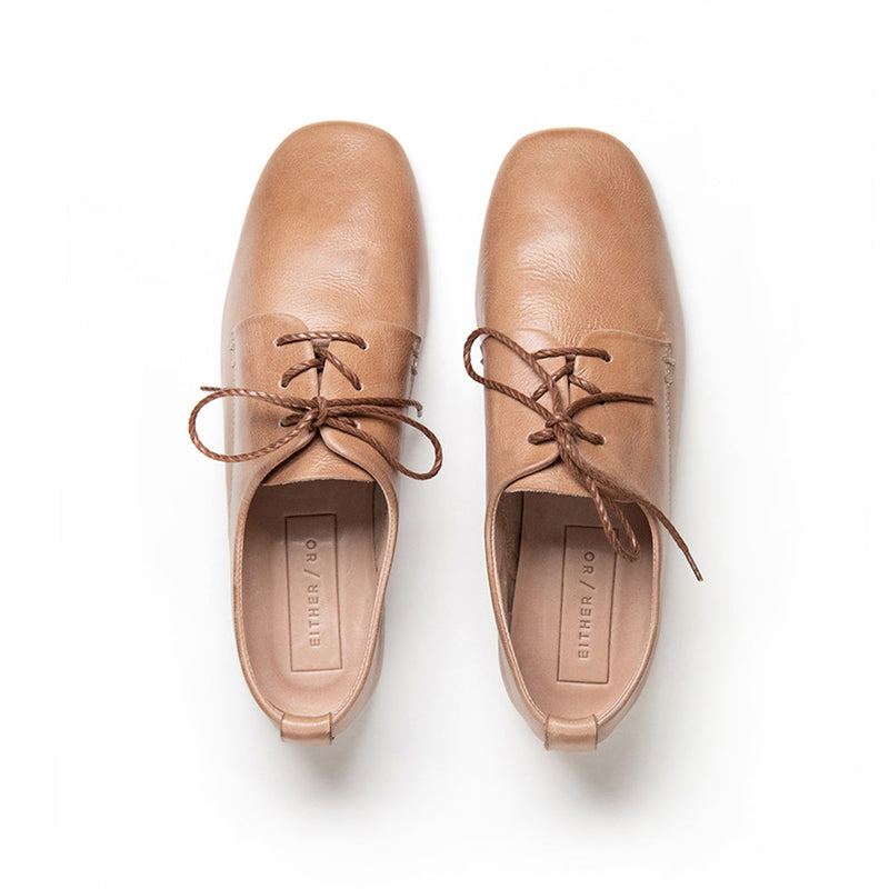 Either Or Cognac Brown Oxford Shoes