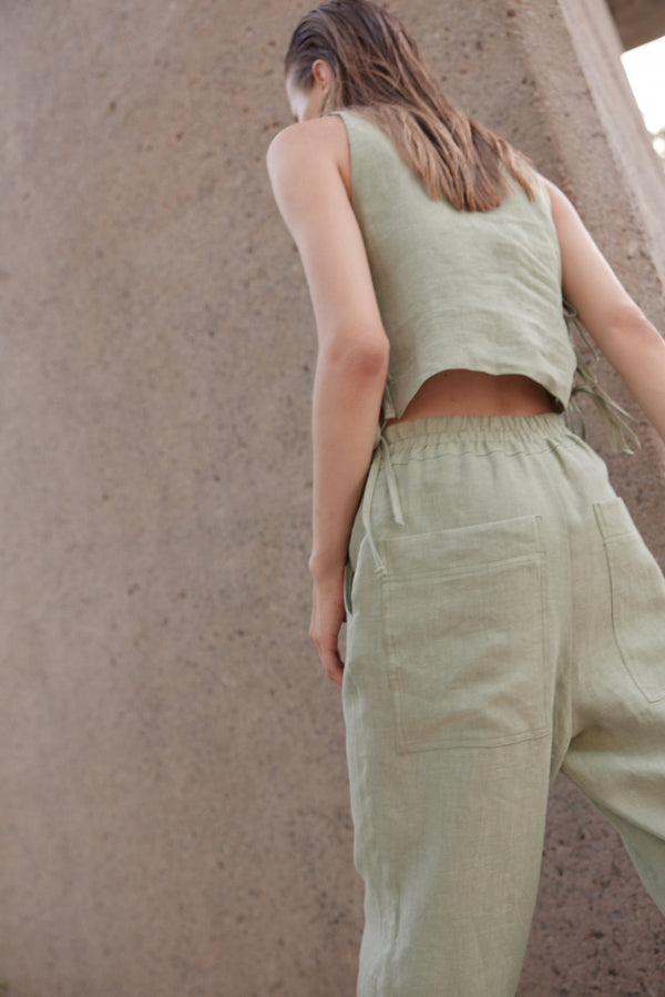 Eve Gravel Devi Linen Pants | Mint/Sauge