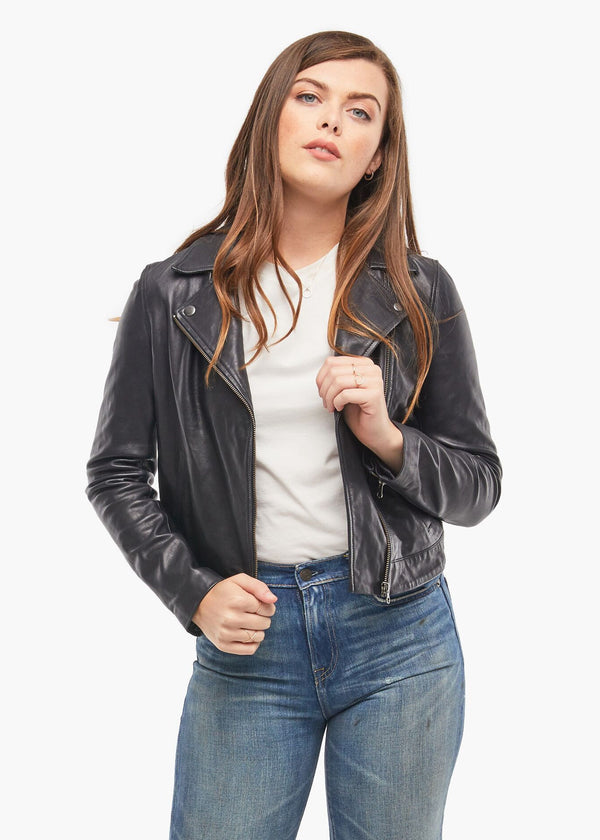 Maha Ethically Made Black Leather Moto Jacket