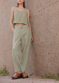 Eve Gravel Devi Linen Pants | Mint/Sauge