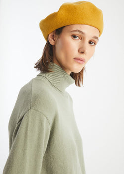 Rita Row Wool Beret - Mustard + Pale Blue