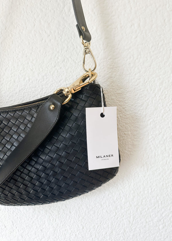 Milaner | Belinda Woven Leather Bag | Black