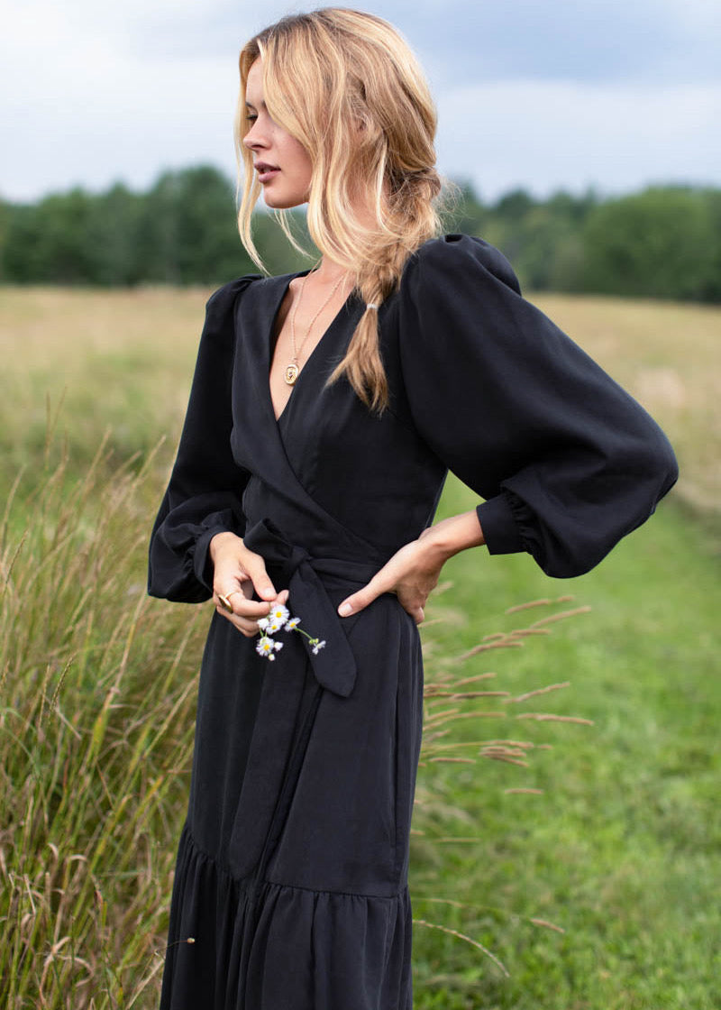 Emerson Fry Black Tencel Wrap Dress