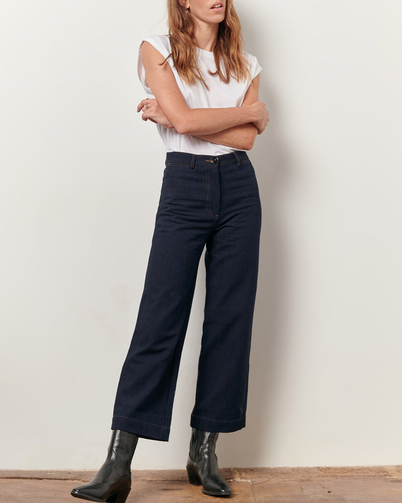 High Rise Wide Leg Denim in Dark Indigo