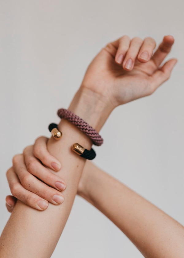 Silk Sea Rope Cuff in Buff, Black + White Tea