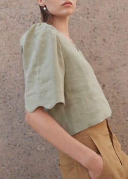 Eve Gravel Hera Linen Puff Sleeve Top | Sauge Mint