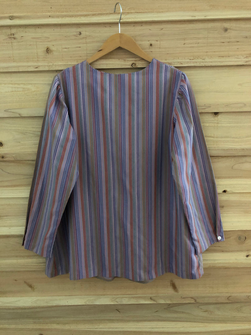Vintage 70s Birds & Bees Stripe Peasant Top