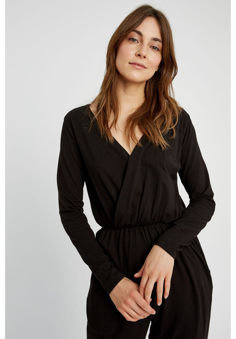Odette Black Long Sleeve Jumpsuit | Organic Cotton
