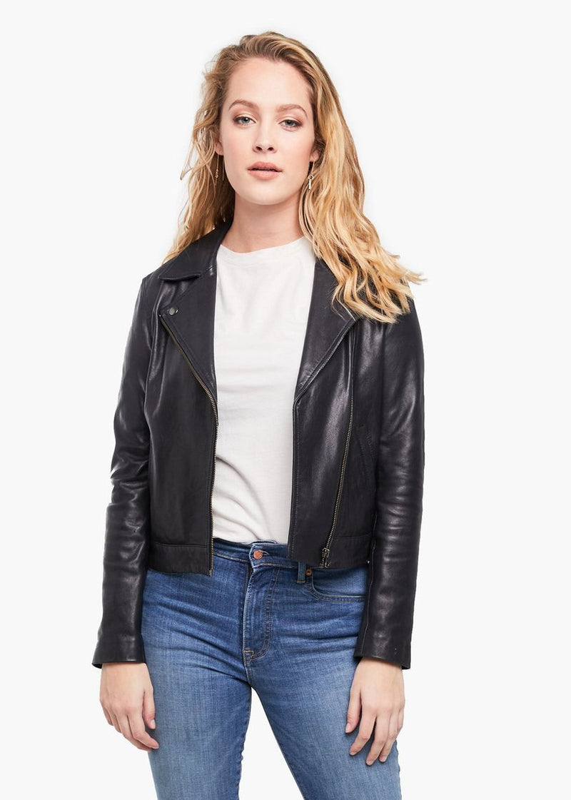 Maha Ethically Made Black Leather Moto Jacket