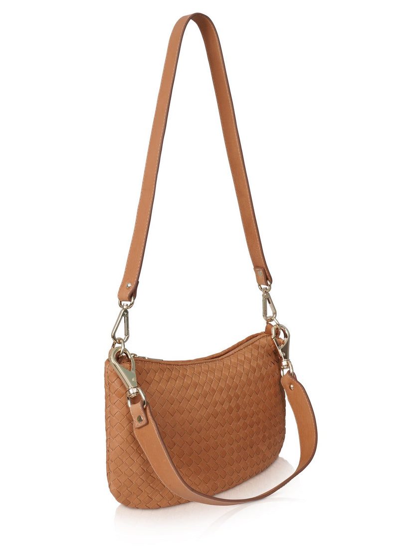 Milaner | The Belinda Woven Leather Crossbody Bag | Caramel Brown