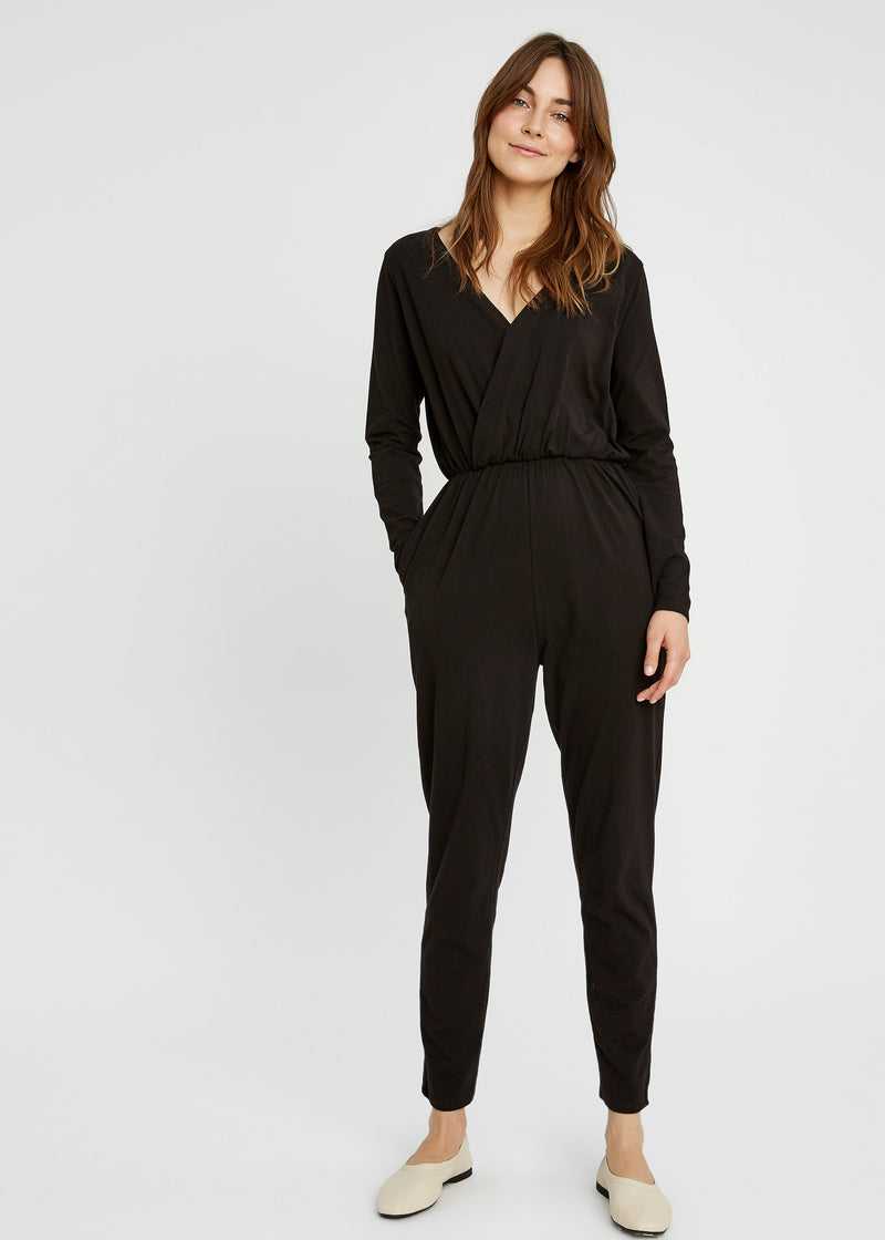 Odette Black Long Sleeve Jumpsuit | Organic Cotton