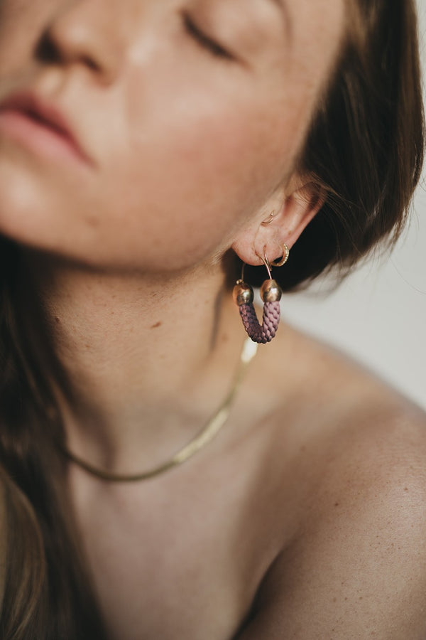 Petite Kumi Hoop Silk Earrings in Black Ebony