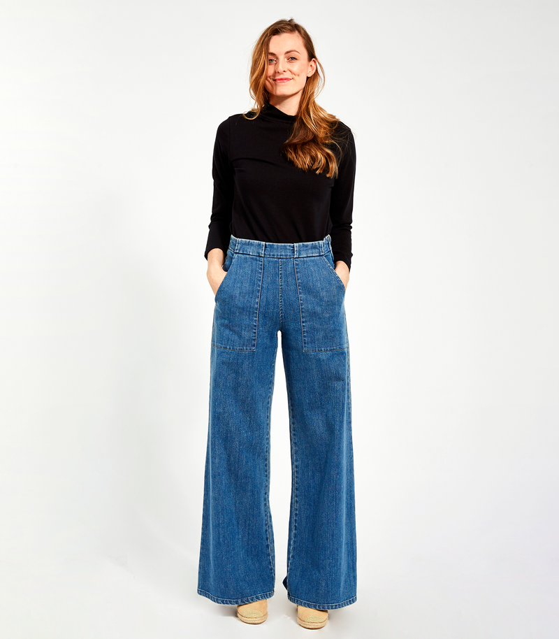 Long Sabrina Denim Jeans - Medium Washed Indigo