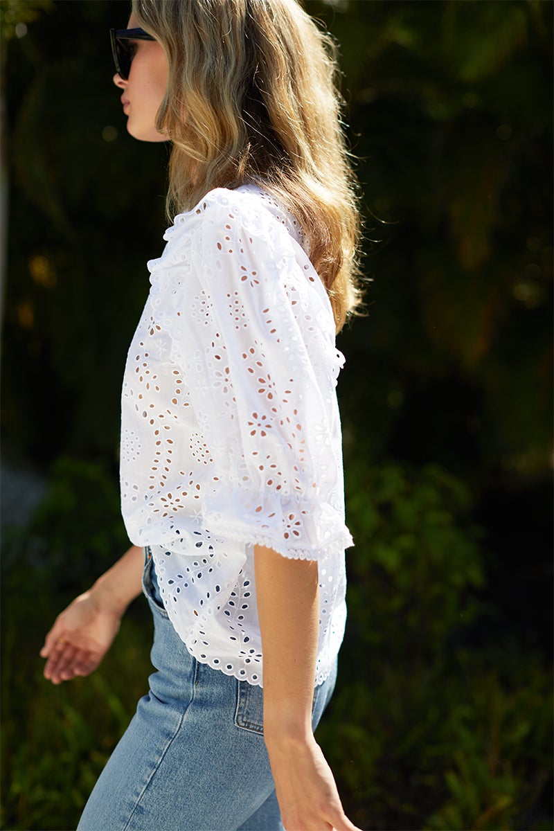Emerson Fry White Eyelet Pearl Blouse – Mabel and Moss